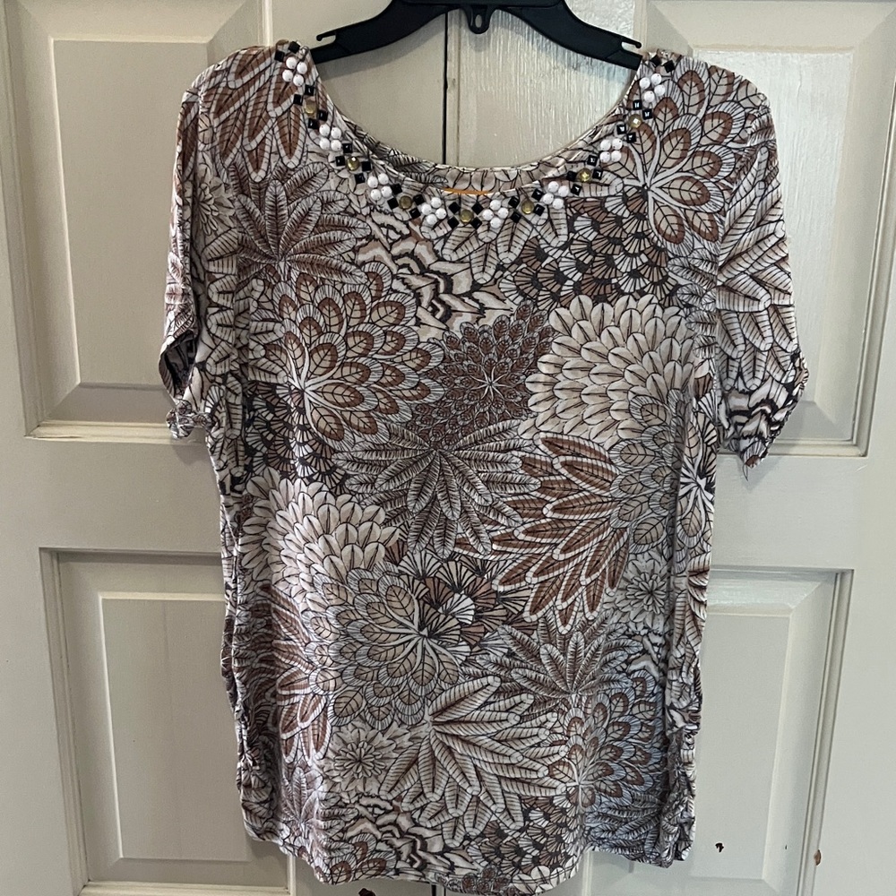 Ruby Rd. Brown and White Floral Blouse